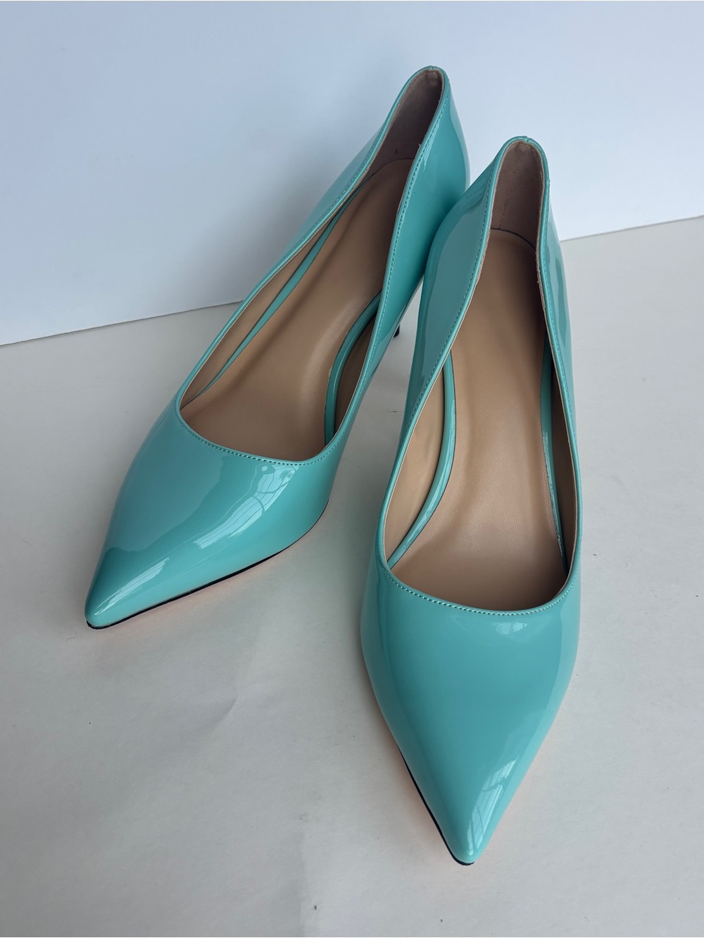 Pointed Patent Pumps in Aqua